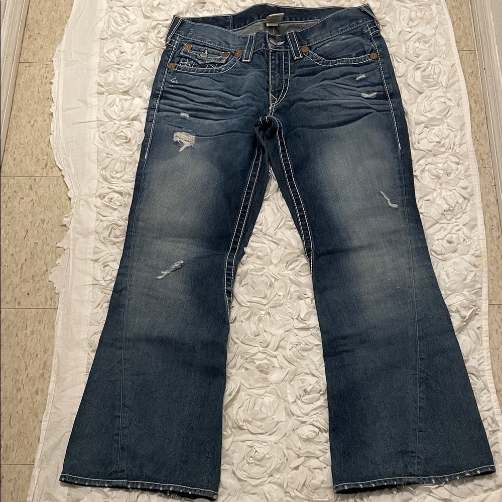 True Religion Bootcut Jeans in Distressed Blue
